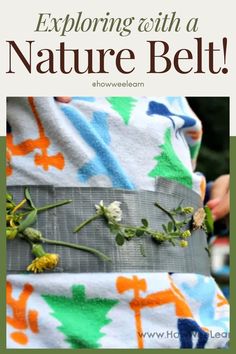 the back of a woman's dress with flowers on it and text reading exploring with a nature belt