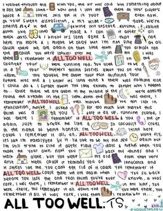 an all too well poster with words on it