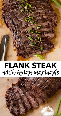 This Asian marinade for beef works well on not just flank steak, but other steaks too. Made with tamari sauce, scallions, ginger, garlic, and other ingredients, it comes together quickly to create a juicy and flavorful grilled steak. Use it for your next cookout or BBQ! Asian Steak Marinade, Asian Flank Steak, Asian Steak, Marinade Flank Steak, Asian Marinade, Beef Marinade, Flank Steak Recipes, Pan Kitchen