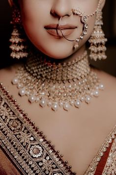 Nose Pin Indian, Nath Bridal, Indian Brides Jewelry, Nose Ring Designs, Bridal Ornaments, Nose Jewels, Nath Nose Ring, Bridal Nose Ring, Bridal Women