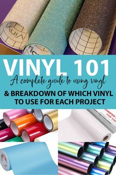 A complete guide to using vinyl with your Cricut and Silhouette machines. This guide breaks down what vinyl to use for shirts, cups and other materials for your cutting projects. Cricut Vinyl Uses, Best Permanent Vinyl For Cricut, Self Adhesive Vinyl Projects, Best Vinyl For Shirts, Heat Vinyl Projects, Cricut Permanent Vinyl Projects, Silhouette Cameo 4 Projects, Permanent Vinyl Projects, Heat Transfer Vinyl Tutorial