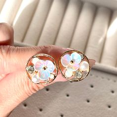 Unique Floral Design, Flower Cluster, Floral Studs, Handmade Flower, Earring Crafts, Floral Jewellery, Romantic Gifts, Floral Earrings, Cuff Earrings