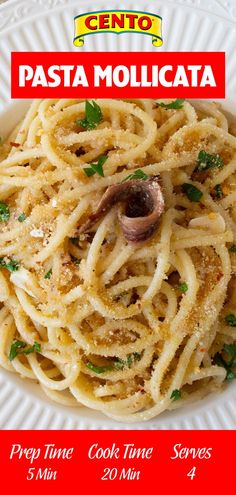 the pasta is ready to be eaten and served on a white plate with parsley