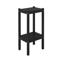 a black side table with two shelves on the bottom and one shelf at the top