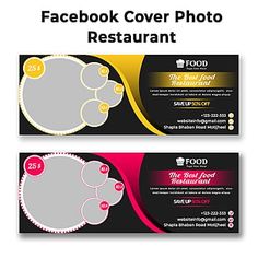 two facebook cover photos are shown with the same color scheme as they appear in this image