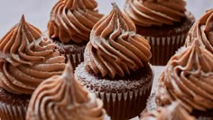 chocolate cupcakes with frosting and sprinkles on top