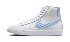 Blazer MID '77 EWT WMNS FD9163 100 Nike Blazer Mid 77 Women, Nike Blazer Mid 77 White, Gingham Shoes, Nike Blazer Mid 77, Nike Blazer Mid, Nike Blazers Mid, Blazer Mid, Shoes Size 6, University Blue