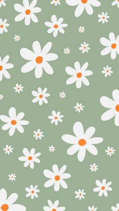 a green background with white and orange flowers