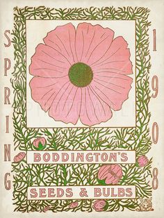 an old book with pink flowers and green leaves on the front cover, surrounded by words that read boddington's seeds and bulbs