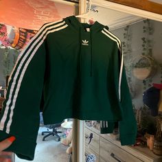 - Practically Brand New Green Sporty Hooded Top, Sporty Green Hooded Top, Sporty Green Hoodie For Fall, Fall Long Sleeve Hoodie With Three Stripes, Green Sweatshirt Outfit, Green Adidas, Green Sweatshirt, Sweatshirt Outfit, Adidas Hoodie