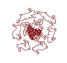 a drawing of some animals around a strawberry