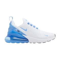 Find NIKE Wmns Air Max 270 ' University Blue on Editorialist. Wmns Air Max 270 'White University Blue' Nike Air 270s, Nike Shoes 270, Air 270 Nike, Nike 270 Women, Nike Air Max 270 Blue, Basketball Shoes Women's, Vball Shoes, Air Maxes