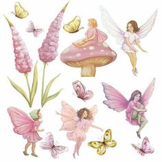 a set of fairy images including flowers, butterflies and other things that are in the air