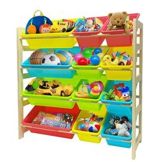 a toy shelf filled with lots of toys