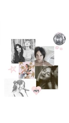 the collage has pictures of different women and diamonds on it, as well as hearts