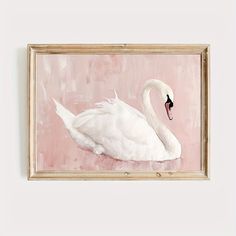 a painting of a white swan on a pink background