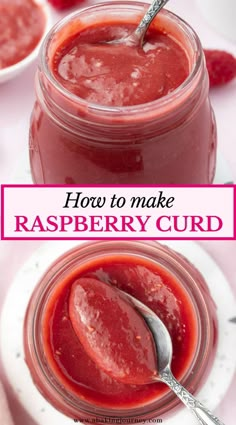 raspberry curd in a jar with spoon