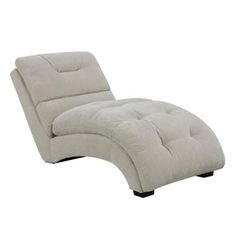 the chaise lounge chair is white and has a black leg rest on top of it