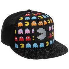 Size: Youth One Size Fits Most Material: Fabric Color: Black, Orange, Red & Pink Quantity: 1 Stay trendy and stylish with this Pac-Man Hat. This hat features a black background with Pac-Man running around Blinky, Pinky, Inky, and Clyde. There is a patch stitched onto the front with a metallic silver Pac-Man on it. The brim is accented with a gray maze filled with small pellets and a power pellet in the middle. Show off your love for the classics with this hat! Trendy Black Snapback Hat With Flat Bill, Casual Multicolor Fitted Hat With Flat Brim, Trendy Black Fitted Hat With Flat Brim, Black Hip Hop Hat For Spring, Fun Flat Bill Hats For Streetwear, Trendy Flat Bill Hat For Winter, Trendy Winter Flat Bill Hat, Trendy Flat Bill Winter Hats, Hip Hop Black Hats For Spring