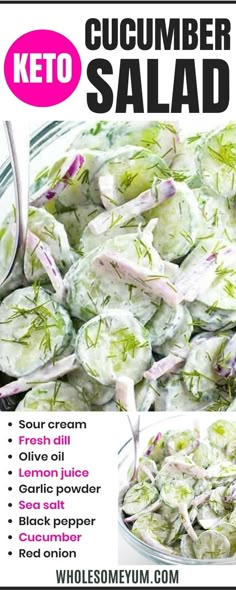 The Best Creamy Cucumber Salad Recipe with Sour Cream and Dill Easy Creamy Cucumber Salad, Recipe With Dill, Dill Recipes, Cucumber Salad Recipe, Cucumber Diet, Creamy Cucumber Salad, Sour Cream Recipes, Creamy Cucumbers, Low Carb Salad