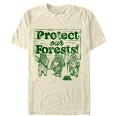 Don't let the Empire destroy the forests of Endor! Stand up to Stormtroopers with the Star Wars Ewok Protect Our Forests Cream T-Shirt. A vintage-style distressed green print reads "Protect Our Forests" above three Ewoks and the Star Wars logo printed on the front of this awesome cream Ewok T-shirt. Size: large. Color: brown. Gender: male. Age Group: adult. Pattern: Fictitious Character. Material: Cotton. Star Wars Ewok, Cream T Shirt, Rainbow T Shirt, Star Wars Men, Star Wars Outfits, Fashion Help, Dream Clothes, Look Cool, The Star