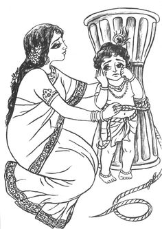 Yashoda And Krishna Drawing, Krishna Birth In Jail Drawing, Krishna Coloring Pages, Krishna Childhood, Mango Pannacotta, Friends Sketch, Drawing Scenery