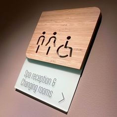 a wooden sign with the words spa reception and changing rooms on it