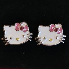 Adorable Hello Kitty Stud Earrings Post Backs Brand New Size: 1cm Or ~ 3/8” (Both Length/Width) Hello Kitty Stud Earrings, Kitty Items, Hello Kitty Items, Earrings Color, Post Earrings, Pink White, Pink Ladies, Hello Kitty, Jewelry Earrings