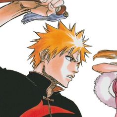 two anime characters one with orange hair and the other pink