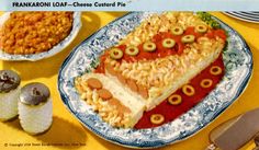 an advertisement for macaroni and cheese pizza on a plate with other food items