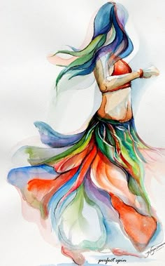 a watercolor painting of a woman dancing