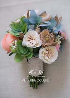 an arrangement of flowers in a vase with the words how to make a paper flower wedding bouquet