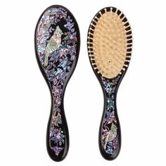 Black Hair Brush, Flower Luxury, Black Peony, Mother Of Pearl Inlay, Pearl Inlay, Parrot Bird, Butterfly Flower, Wood Inlay, Pearl Design