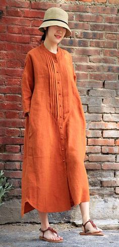 Linen Casual Summer Long Women Dresses #summer women down coat# Summer Long Outfits, Linen Designer Dresses, Linen Long Dresses For Women, Linen Women Dress, Long Linen Dress Outfit, Linen Shirt Dress Women, Simple Cotton Dresses Casual, Linen Cotton Dress, Linen Fashion Women Summer