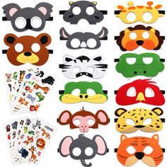 PRICES MAY VARY. Safari Jungle Animal Masks: the package includes 14 pieces of safari animal masks; The jungle animals include hippo, crocodile, white cheetah, koala, monkey, rhinoceros, elephant, lion, giraffe, tiger, zebra and leopard and so on Handmade and Comfortable: quality puppy ears headbands, made of sturdy and soft felt; They are handmade, with a soft and comfortable touch, ideal for puppy theme birthday party, photo booth props Suitable Size: these jungle animal headbands are approx. Felt Masks For Kids, Jungle Tattoos, Animal Headbands, Jungle Party Favors, Jungle Tattoo, Puppy Ears, Felt Masks, Animal Felt, Masks For Kids