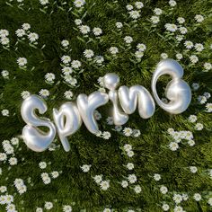 the word spring spelled out in metal letters surrounded by daisies