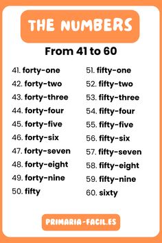 an orange and white poster with the numbers from 4 to 60 in it's center