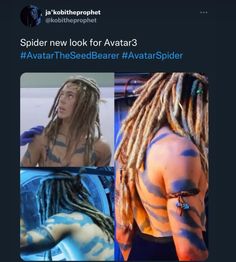 a woman with dreadlocks and tattoos on her back is looking at the camera