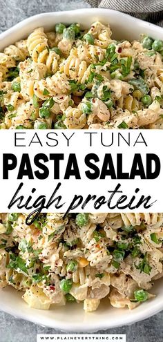 Easy Tuna Pasta Salad Recipe High Protein Easy Tuna Pasta Salad, Easy Tuna Pasta, Tuna Pasta Salad Recipes, Tuna Pasta Salad, Tuna Salad Pasta, Protein Dinner, Tuna Pasta