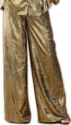 Casual Gold Wide Leg Bottoms, Glamorous High-waisted Wide Leg Pants, Trendy High Waist Wide Leg Evening Pants, Trendy Gold Wide Leg Pants, Elegant Gold Wide Leg Pants For Party, Glamorous Wide Leg Pants For Spring, Gold Full-length Pants For Spring, Trendy High Waist Gold Pants, Casual Gold High Waist Pants