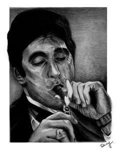 a pencil drawing of a man eating something