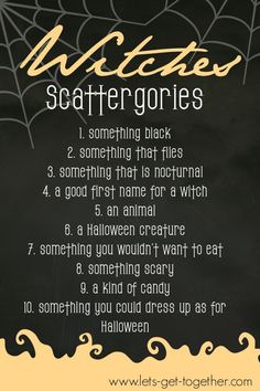 a blackboard with the words halloween scattergories written on it