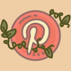 the letter p is surrounded by plants and leaves on top of a pink circle with green leaves