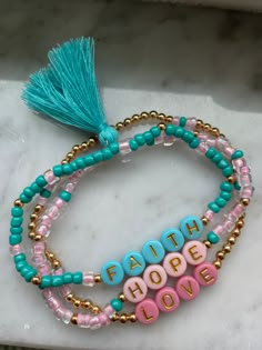 Faith Hope Love beaded bracelets- colors can be changed Christian Bracelets Ideas, Cross Bracelet Diy, Faith Bracelet Diy, Turquoise Jewelry With Letter Beads For Friendship, Beaded Friendship Bracelets Diy, Mommy Bracelets, Christian Bracelet Ideas, Beaded Christian Bracelets, Christian Beaded Bracelets