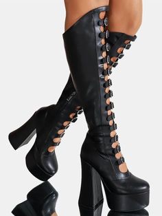 PLATFORM BUCKLE BOOTS KNEE HIGH STRAPPY KIKI GOTH PUNK MARC BLOCK EXTREME LOLITA | eBay Over The Knee Boots Platform, Goth Lolitas, Platform Thigh High Boots, 70s Boots, Big Boots, Women Knee High Boots, High Platform Shoes, Fashion Makeover, Pleaser Heels