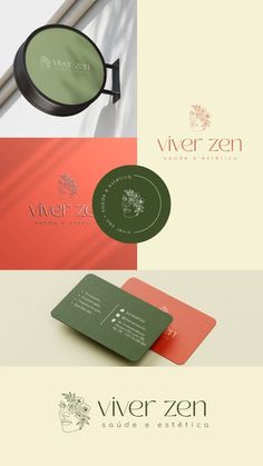 several different logos and business cards on top of each other, with the same color scheme