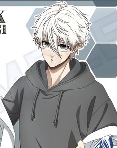 an anime character with white hair wearing a hoodie