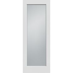 a white door with a mirror on the front and side panels in the bottom half