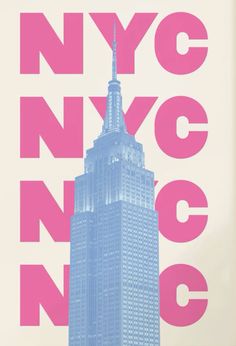 the new york cityscape is shown in pink and white with an empire building