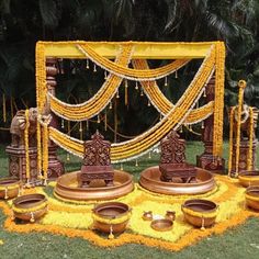 Haldi Decoration Ideas Haldi South Indian Decor, South Indian Haldi Decor, South Indian Decoration Ideas, Traditional South Indian Wedding Decor, South Indian Wedding Decor, Mangala Snanam, Haldi Decorations, Marigold Wedding, Haldi Decoration Ideas